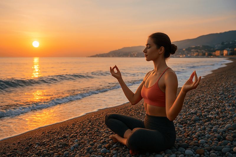 Pratica di yoga sulla spiaggia di Sanremo